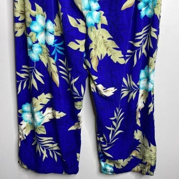 Vintage White Stag Size L Blue Tropical Hawaiian Floral Cropped Wide Leg Pants - Picture 11 of 12